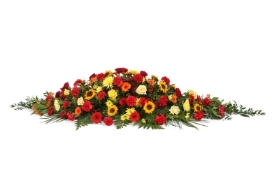 Red and Yellow casket spray