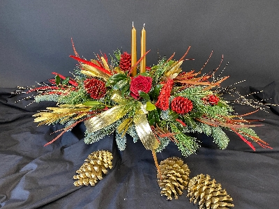 Gold and Red Christmas Candle Table Arrangement